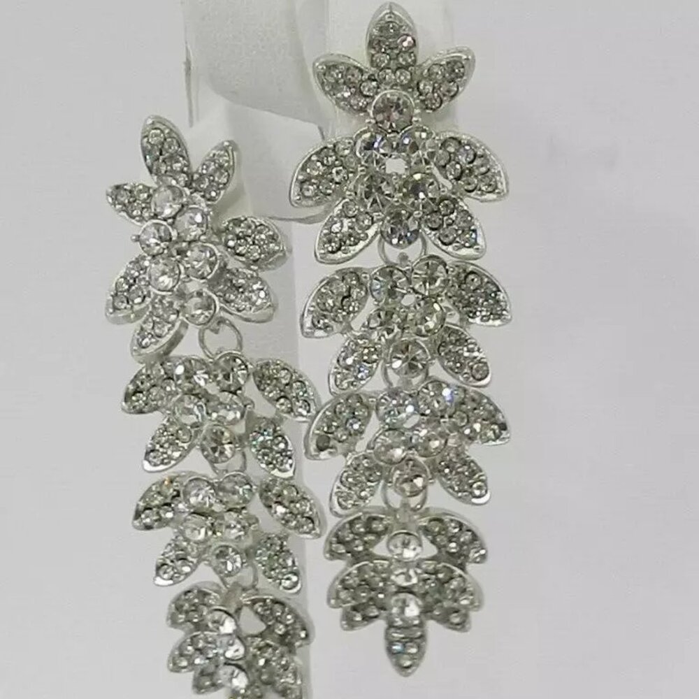 I.N.C. INTERNATIONAL CONCEPTS Silver-Tone Crystal Leaf Linear Drop Earrings